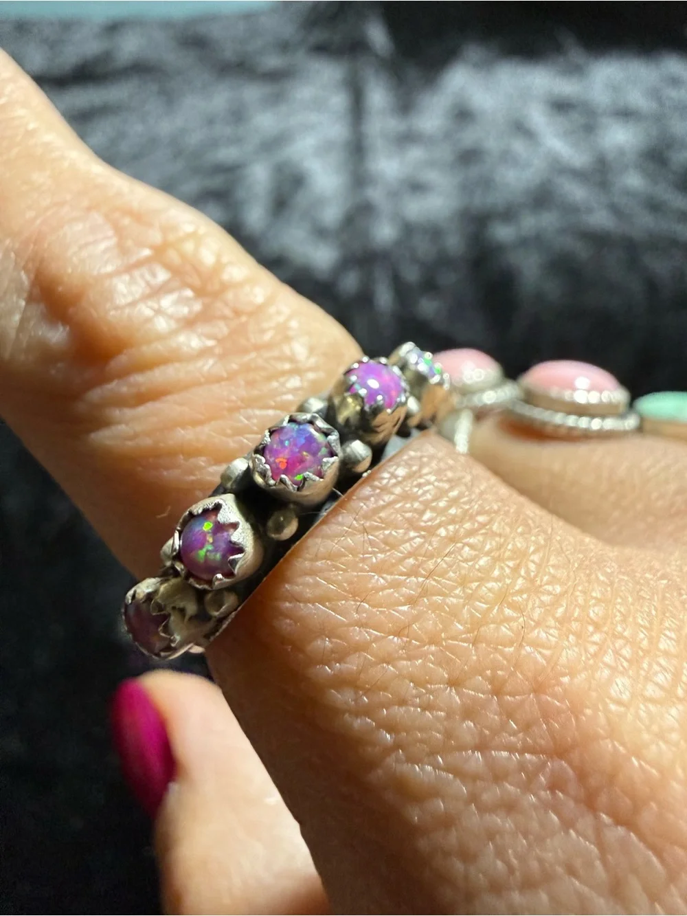 Sterling Silver Pink Opal Half Eternity Band Ring
